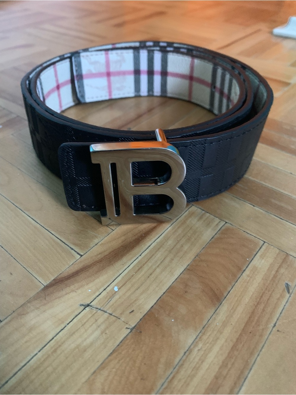 Burberry Black Men's Belt with Silver B Buckle reverse